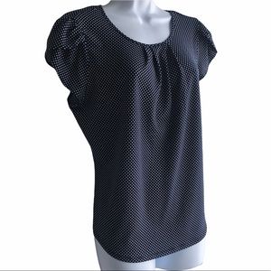 Adrianna Papell Polka Dot Cap Sleeve Blouse Navy M